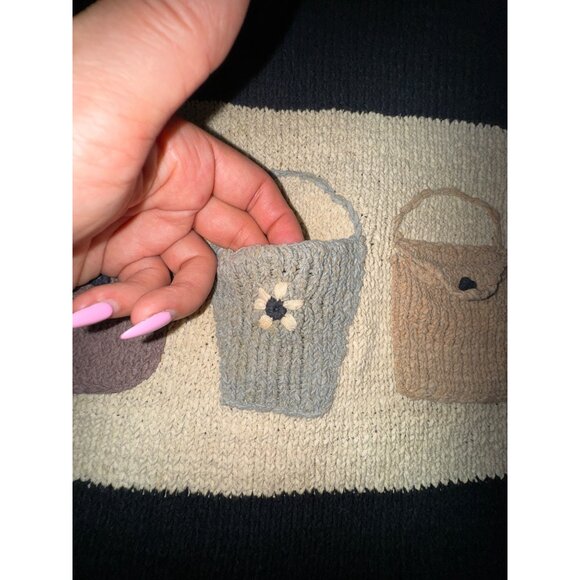 Vintage Black Knit Bucket Bag Sweater Cute Pockets Small Preppy Garden Classic - Picture 3 of 10